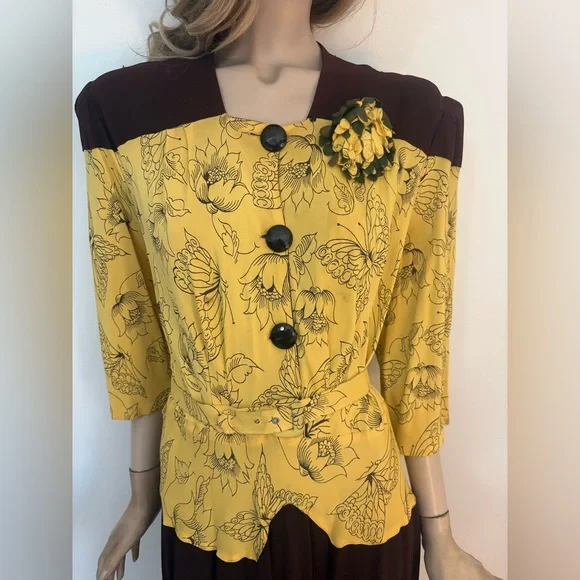 Amazing Vintage 1940s Peplum Bombshell Dress VOLUP Sexy 1 OF A KIND - Picture 4 of 11